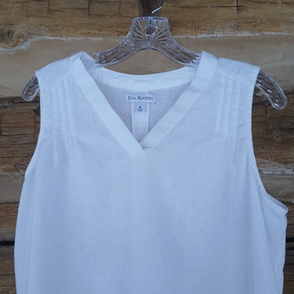 Kim Rogers White Sleeveless Linen Blend Tunic Medium - Picture 2 of 8